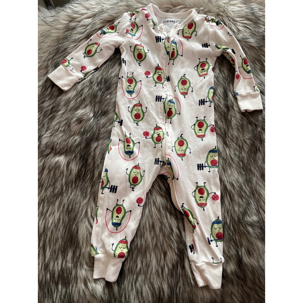 Old Navy Unisex 2-Way-Zip Pajama One-Piece Avocado Basketball Sz 12-18 M